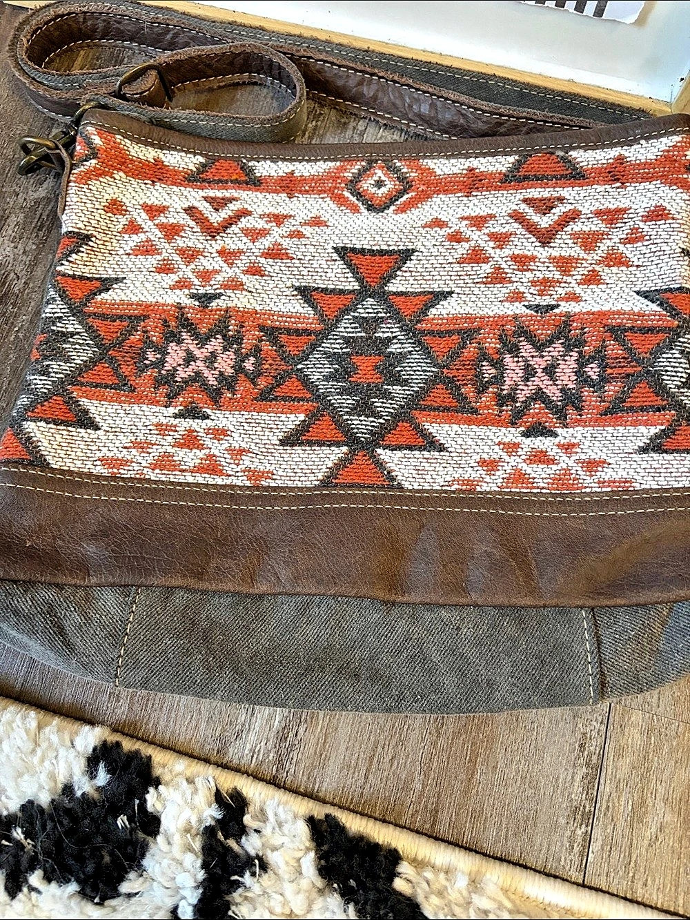 MYRA BAG Geometric Brown & Orange Crossbody Bag